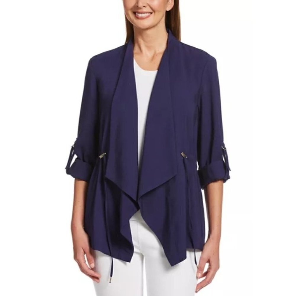 NWOT Rafaella Women's Long Roll‎ Tab Sleeve Open Cardigan Blue 3X